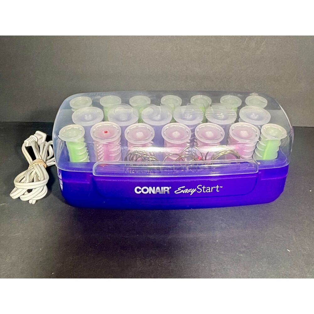 Conair Easy Start Hot Rollers HS15 20 Curlers 3 Sizes Clips Purple Hairsetter
